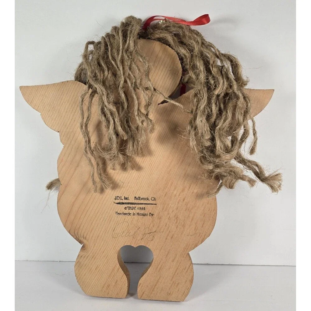 Vintage Christmas Happy Holidays Wooden Angel Plaque Handmade Folk Art JDI Inc